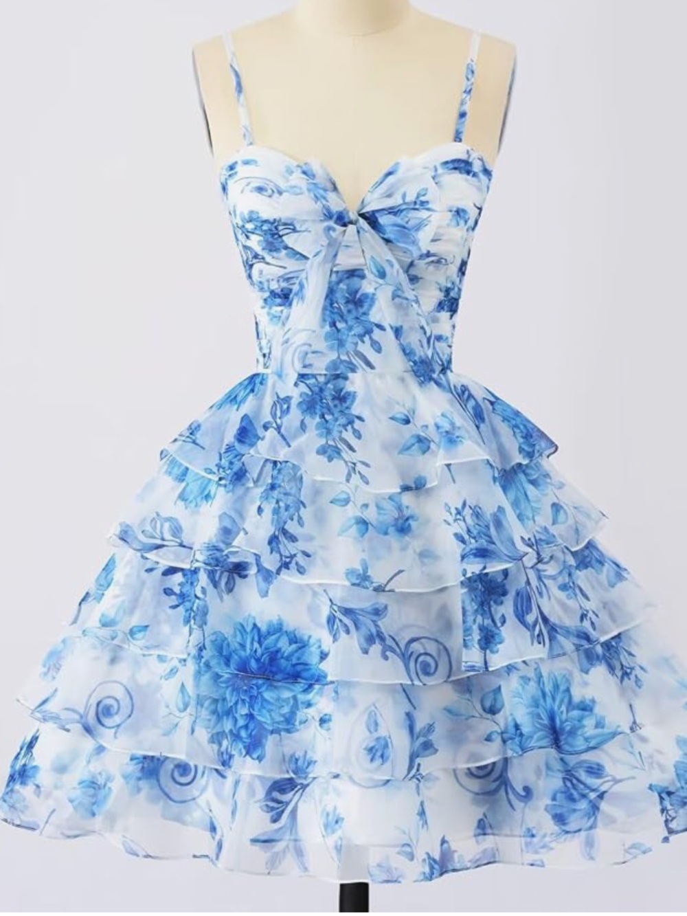 Formal Dress Flower A-line Tiered Short Dress Blue Size 0 NWT